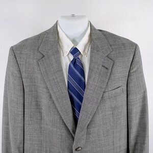 Hart Schaffner Marx Wool Gray Glen Plaid W/ Red Windowpane 2‎ Button Blazer 42L